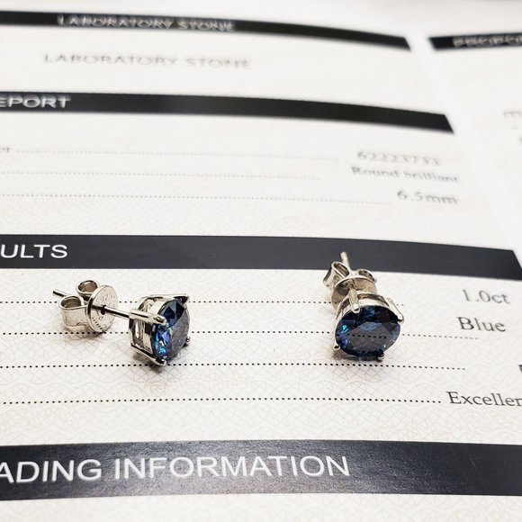 2 Carat Blue Moissanite Stud Earrings- 100% Pass Diamond Tester-Ideal Gift - Picture 3 of 4